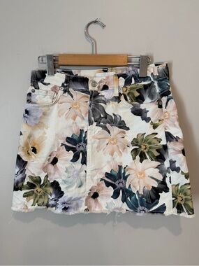 7 For All Mankind Desert Garden Denim Mini Skirt 27 Raw Hem